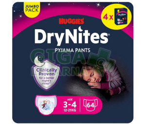 DryNites natahovací kalhotky pro dívky JUMBO box 3-4 roky / 12-21kg / 4x16ks