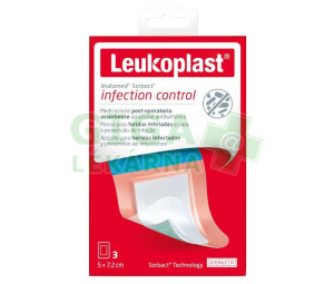 Leukomed Sorbact pooperační antimikrobiální krytí s transparentním voděodolným filmem 5x7.2cm 3ks